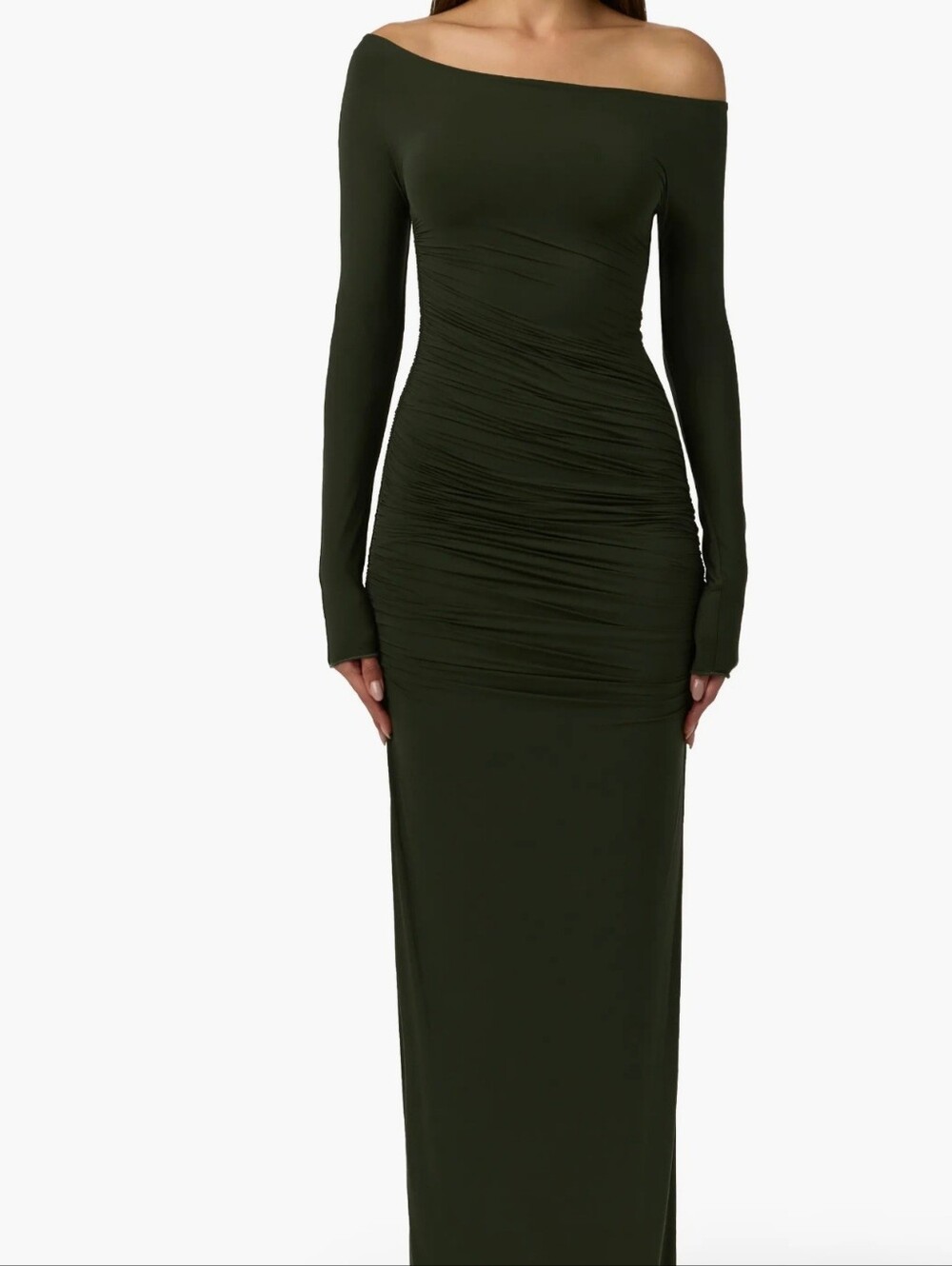 Ruched Off the Shoulder Long Sleeve Maxi Dress BLACK